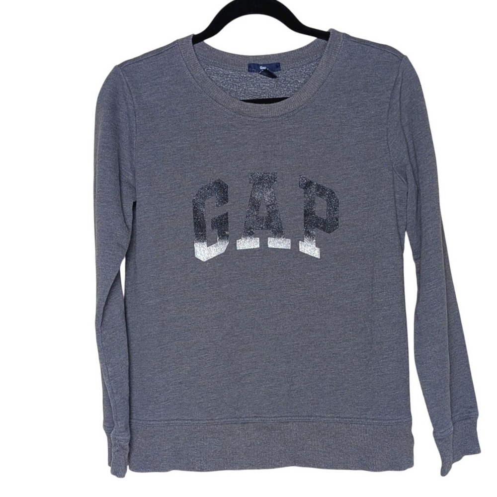 Gap Gray Glitter Logo Sweatshirt Small Crewneck Long Sleeve Y2K‎ Preppy 90s